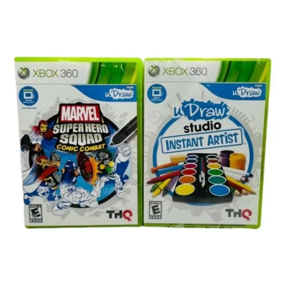 2x XBOX 360 Video game Marvel Super‎ Hero Squad & UDraw Studio